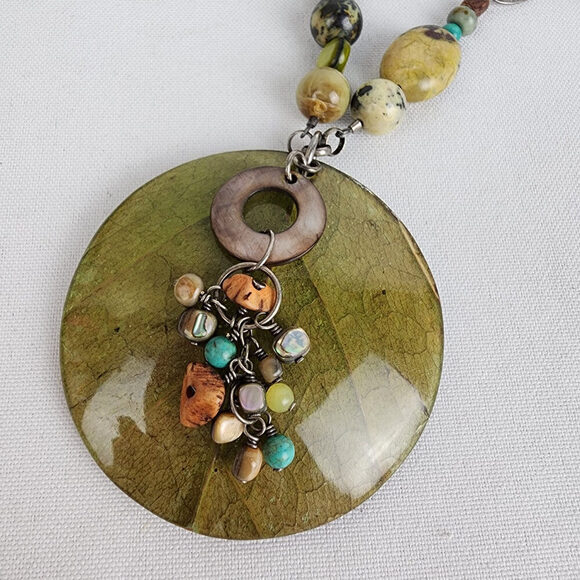 Silpada Kabkaban Wood Leaf Green 925 Sterling Silver Necklace - Picture 3 of 9